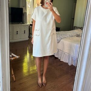 AMAZON Women’s Tweed Jackie Dress Crew Neck Short Sleeve Button Mini Dress